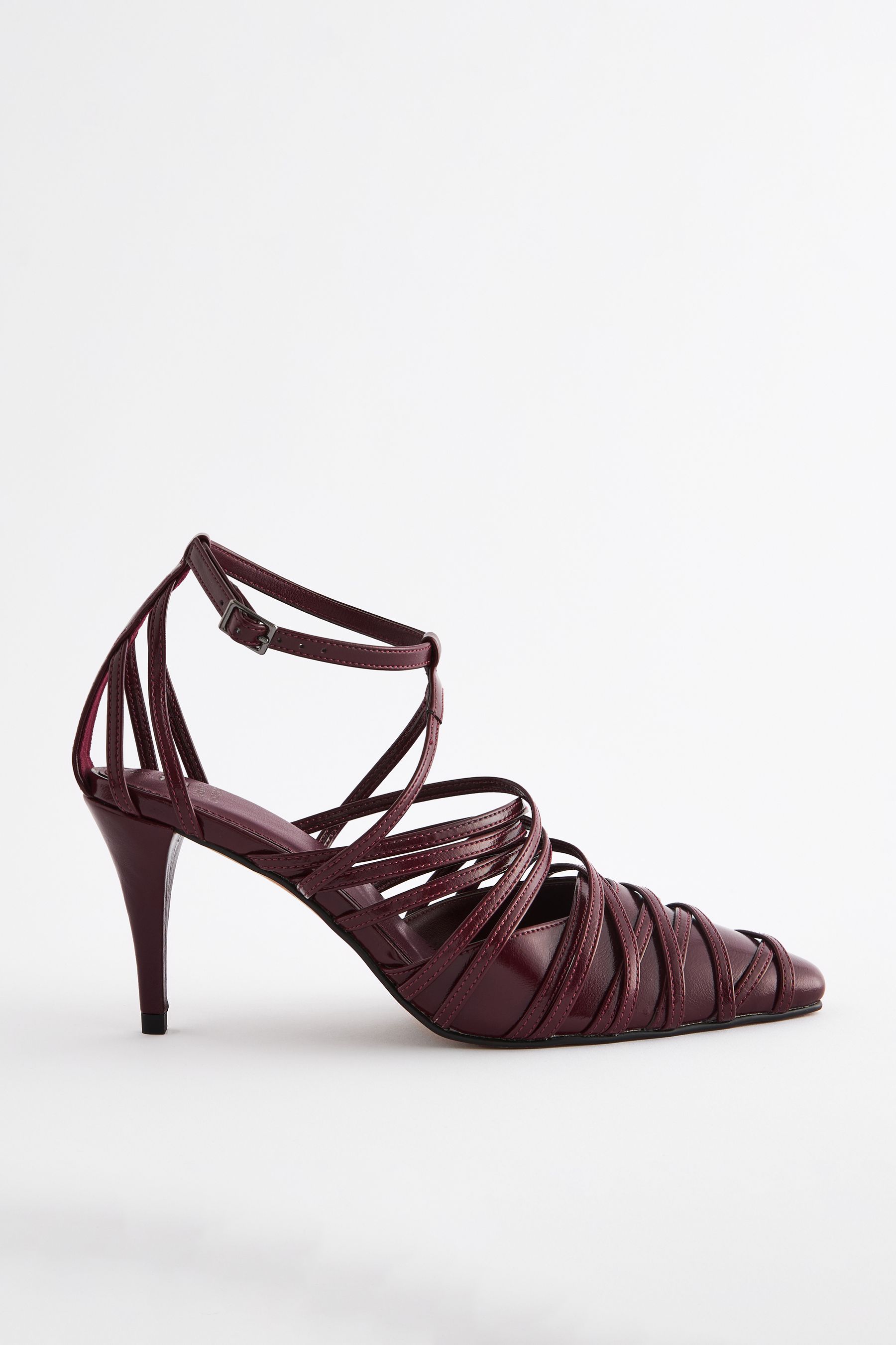 Burgundy caged heels clearance