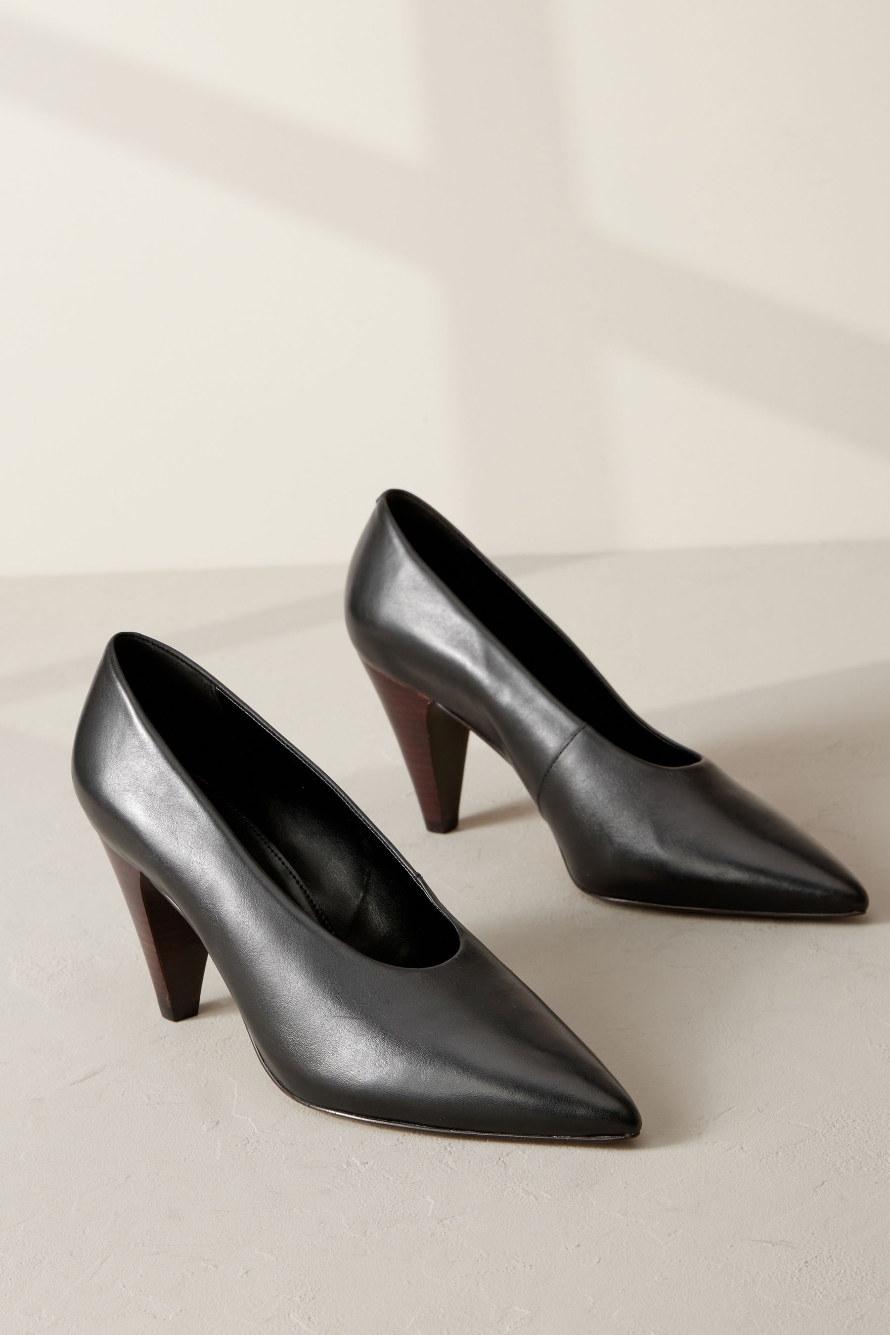 NEXT Black Signature Leather Cone Heel Court Shoes 6 Womens