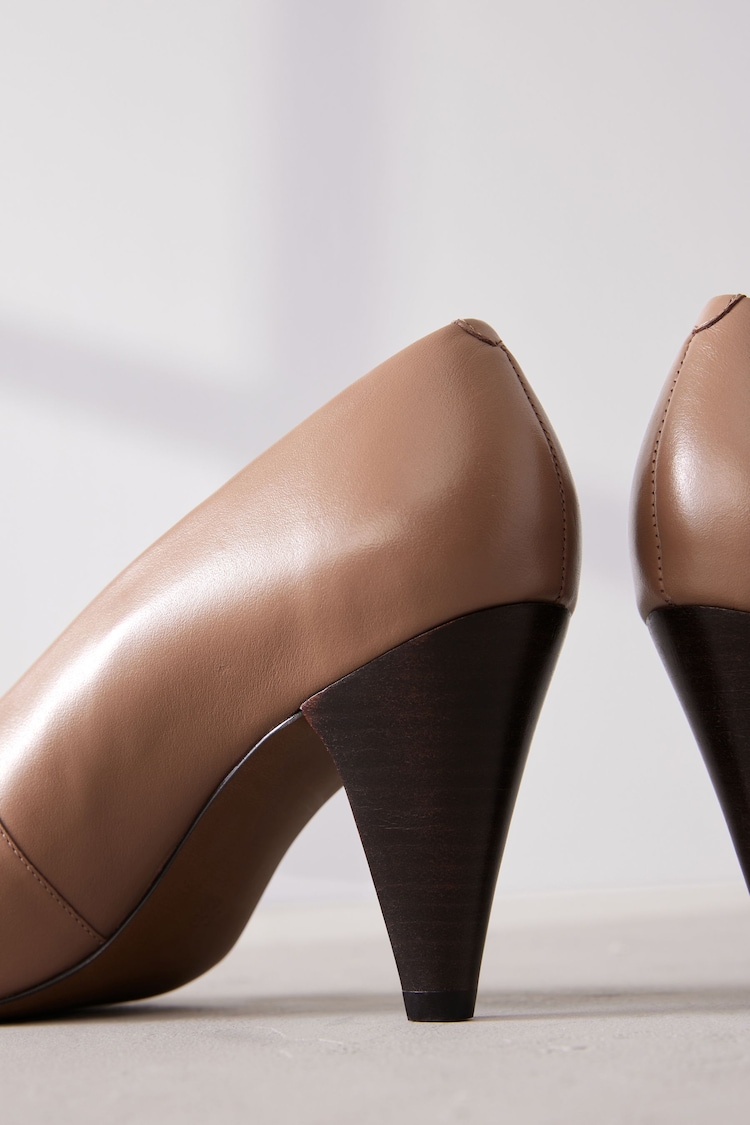 Taupe Brown Signature Leather Cone Heel Court Shoes - Image 6 of 6