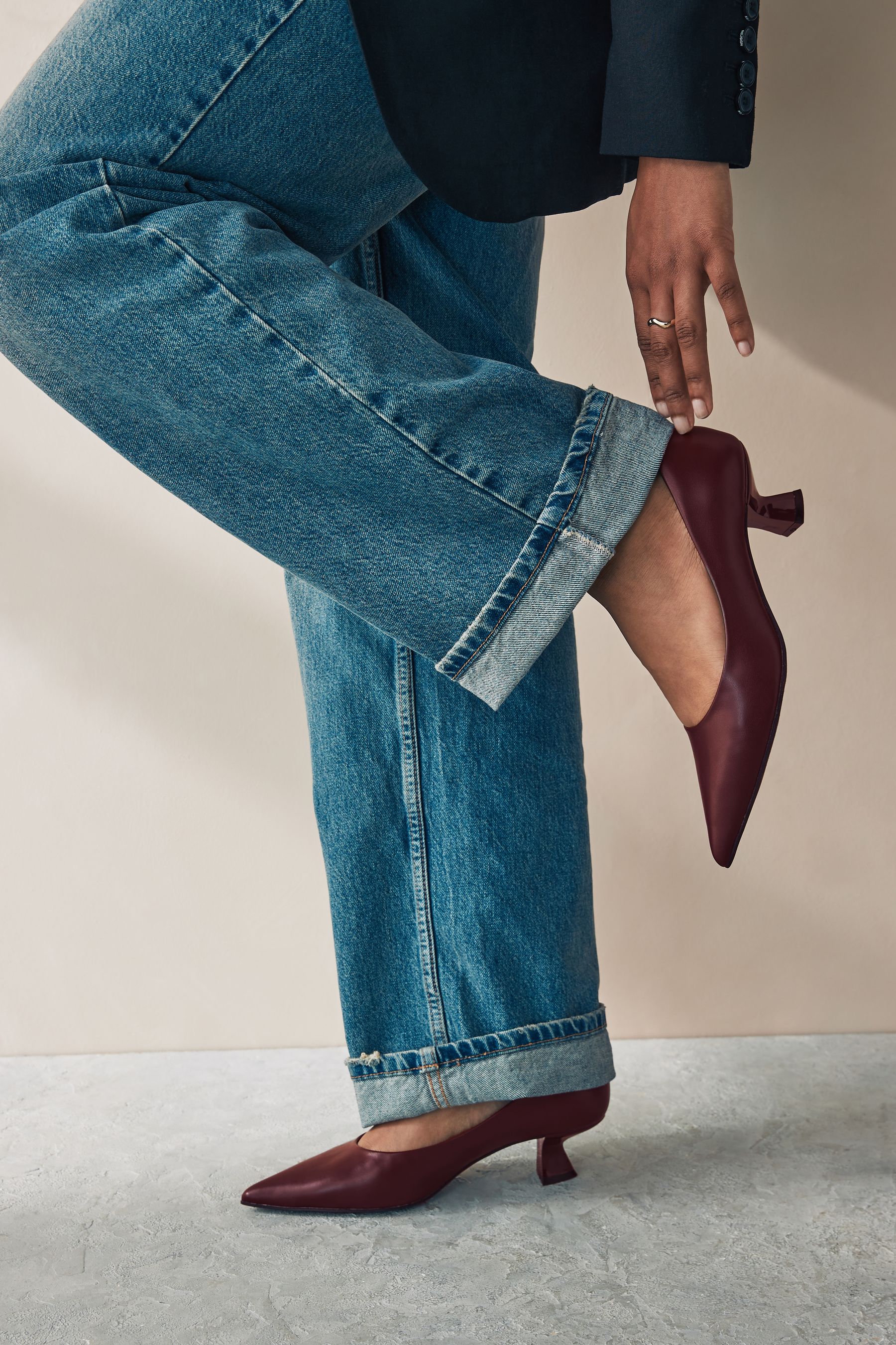 Buy Burgundy Standard Wide Fit Forever Comfort Kitten Heel Court Shoes from Next Luxembourg