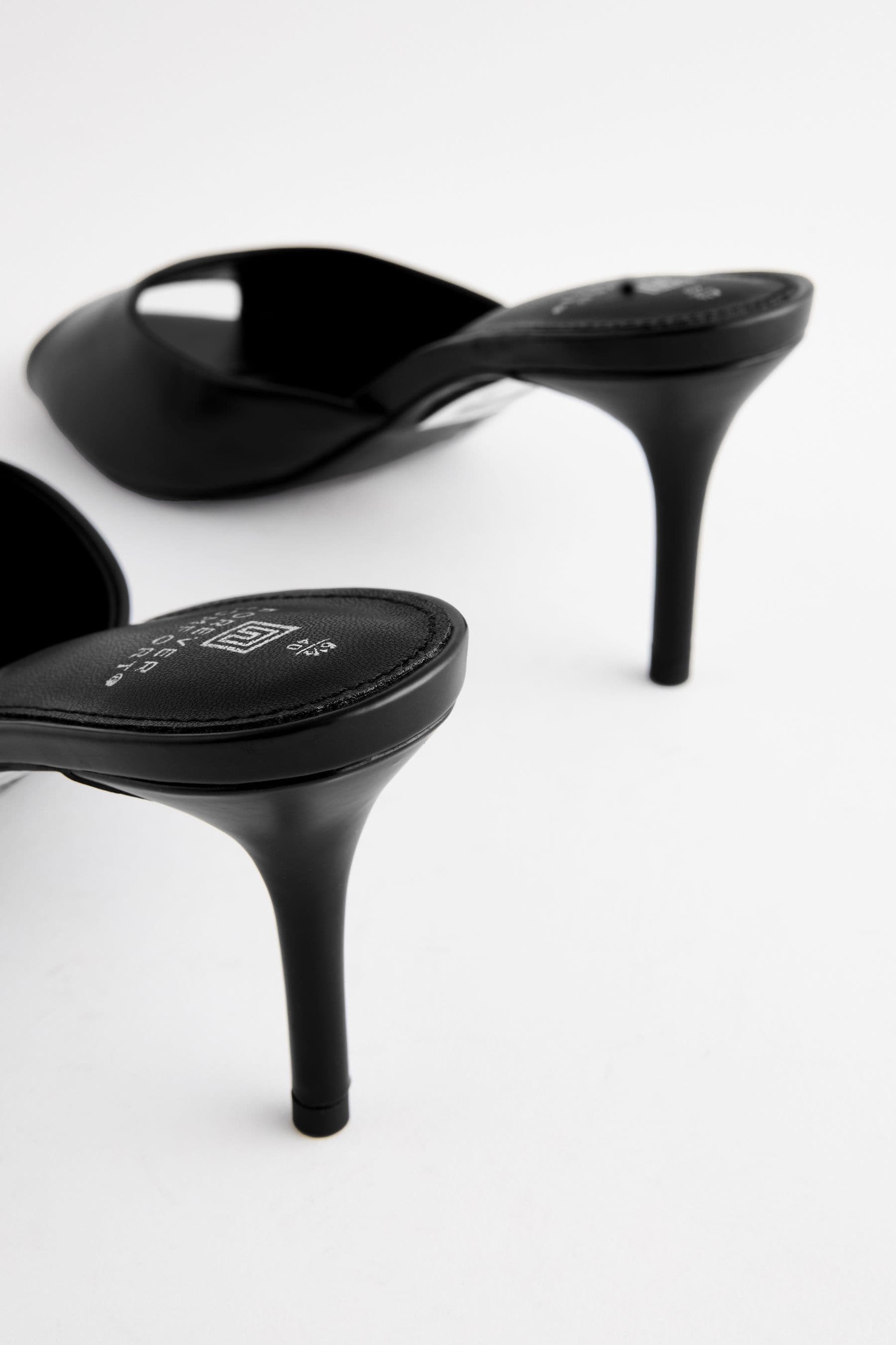 Black peep toe mule heels discount