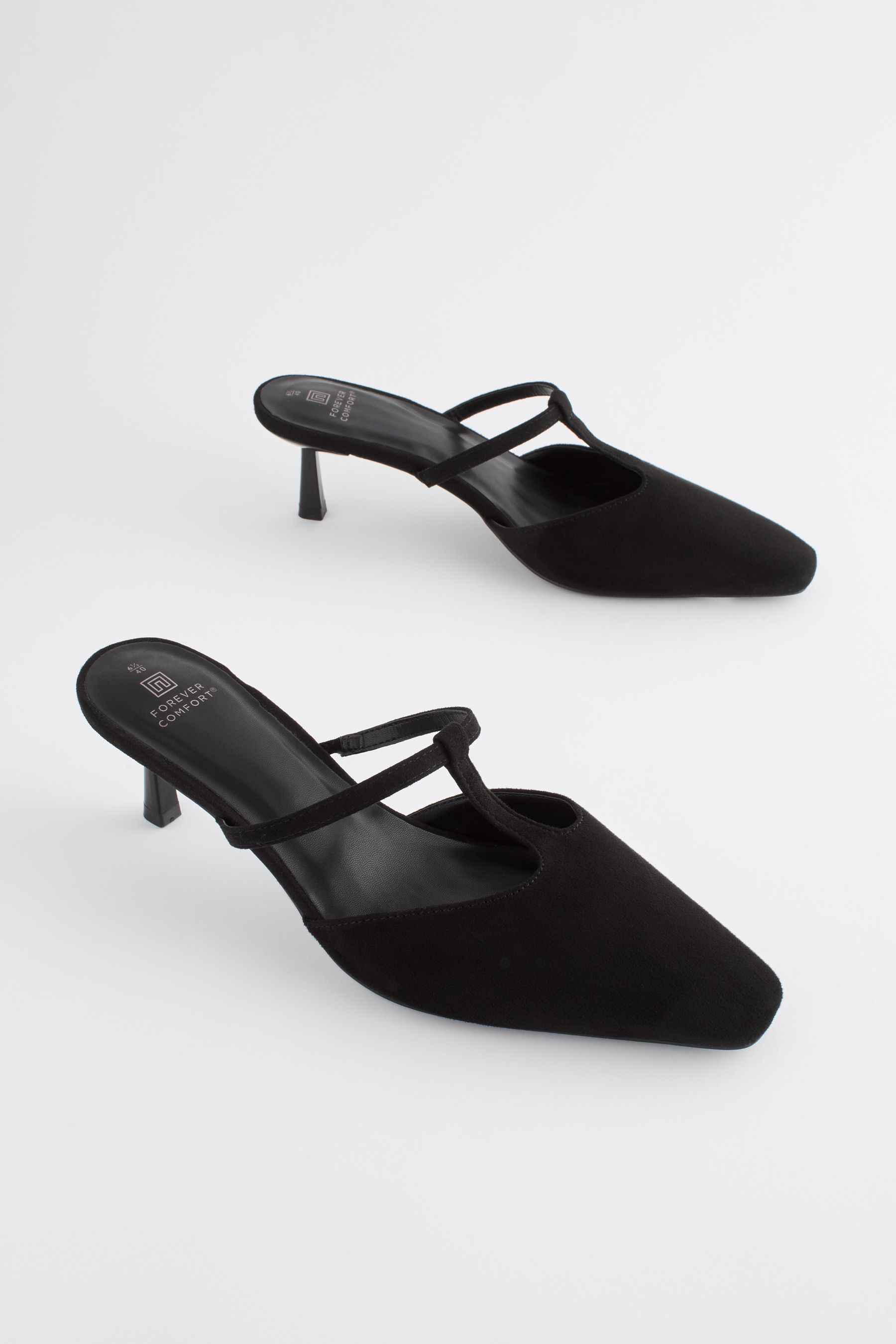 Black Forever Comfort Square Toe T Bar Mules
