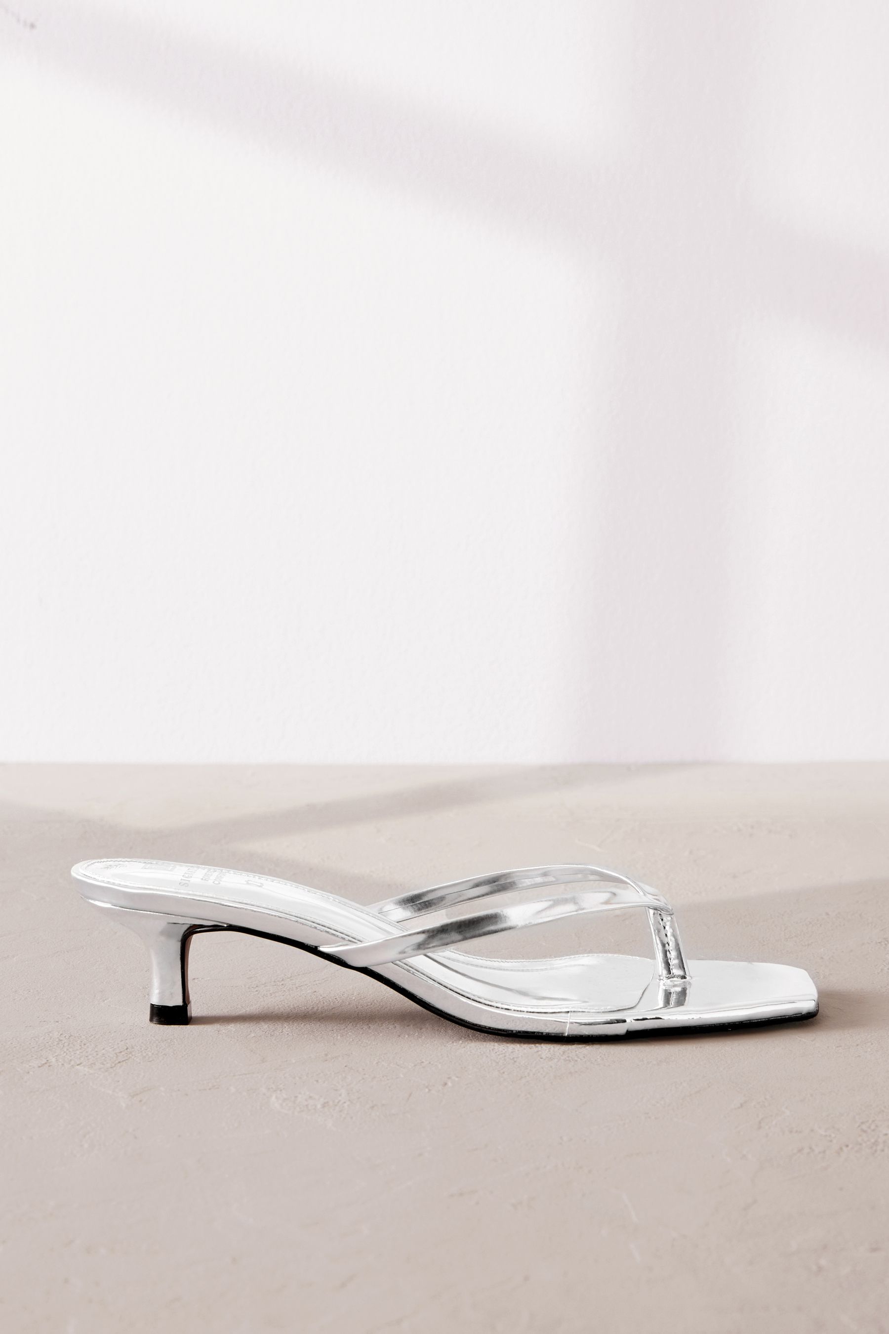 Silver Premium Leather Toe Post Heeled Mules