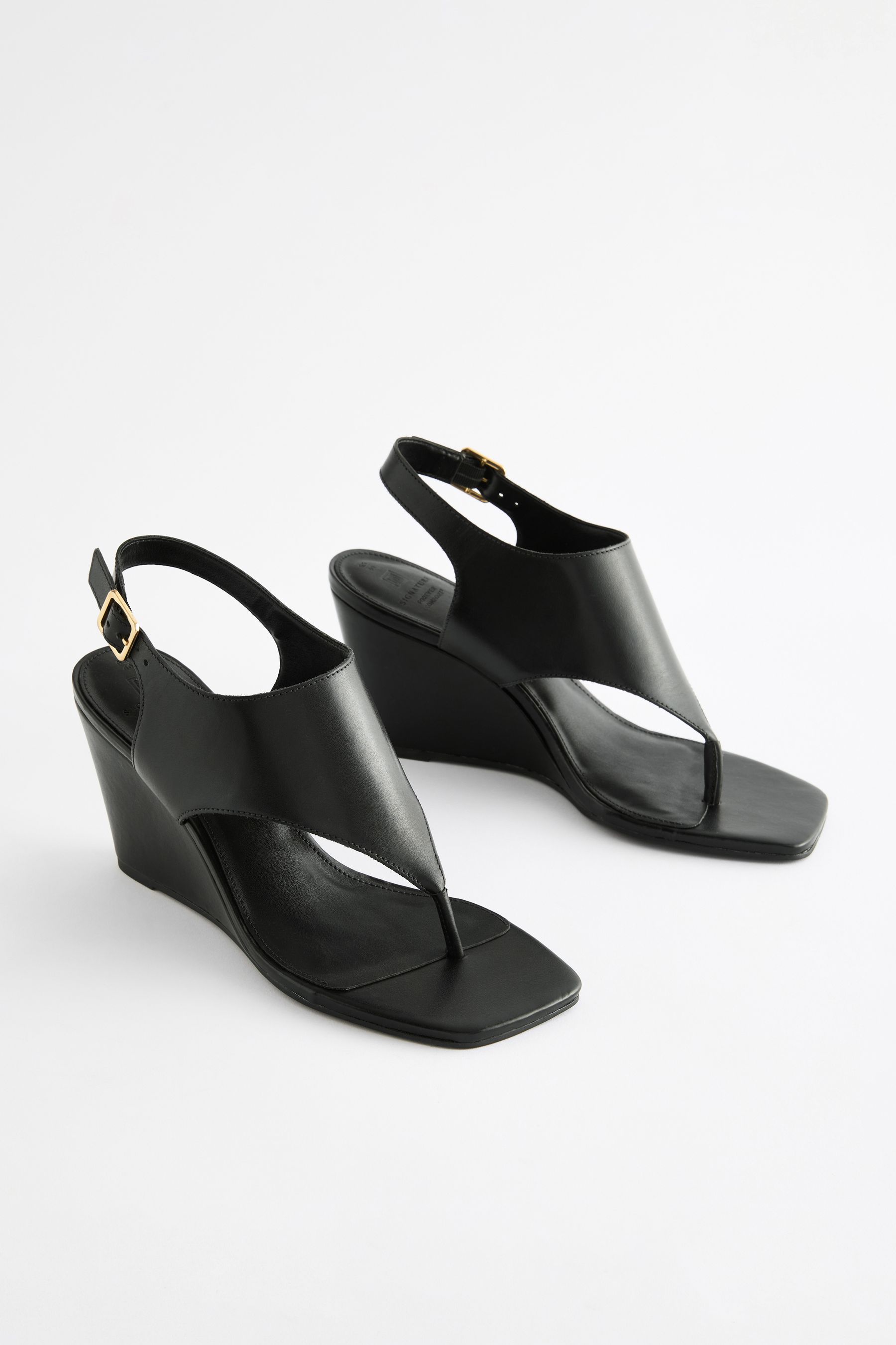 Buy Black Signature Leather Toe Post Wedges from the Next UK online shop