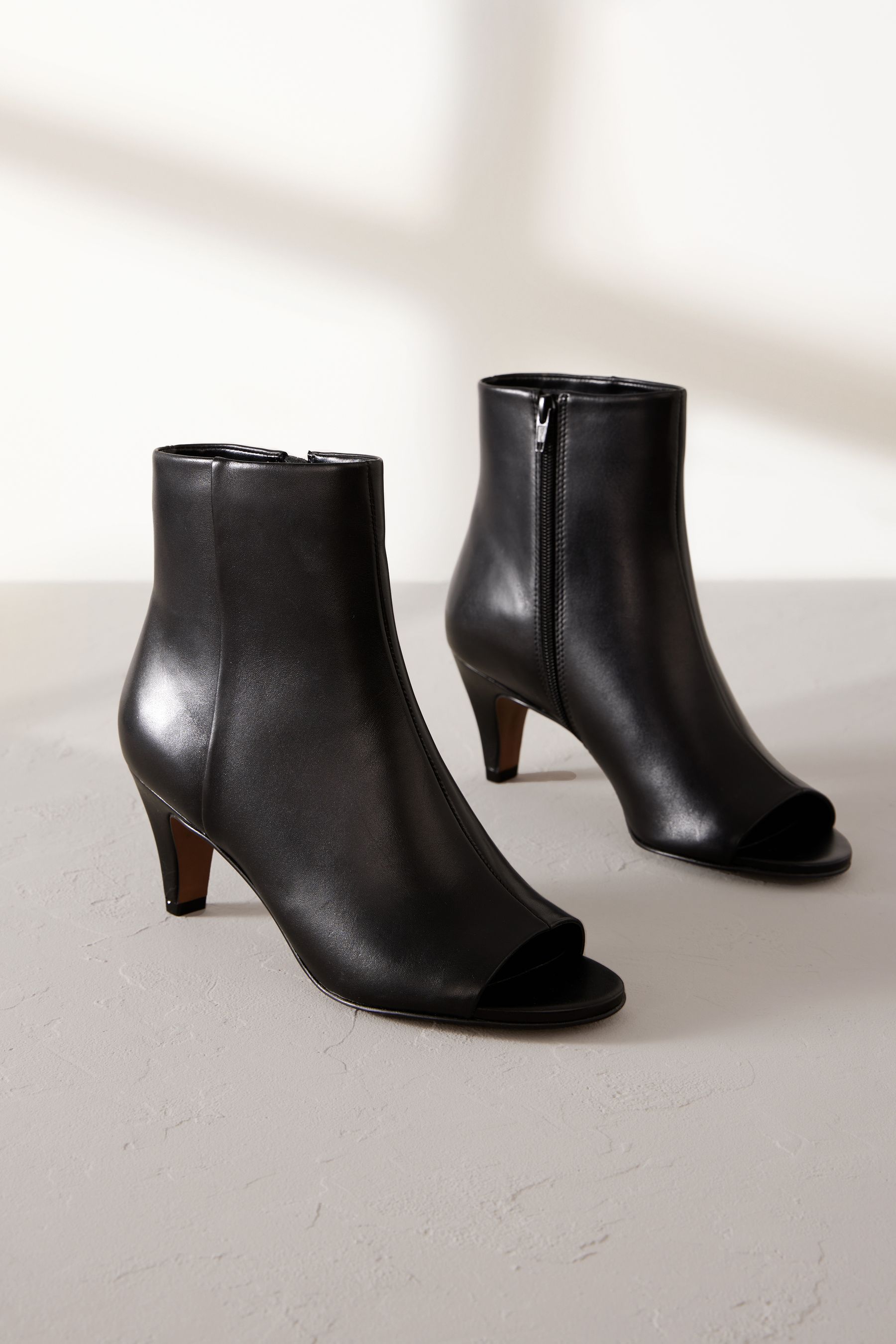 Black Signature Leather Peep Toe Shoe Boots