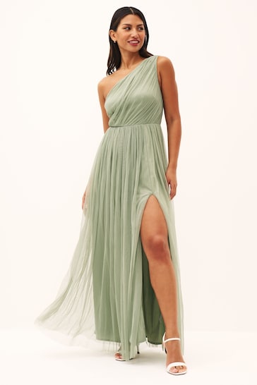 Anaya With Love Green One Shoulder Tulle Maxi Dress