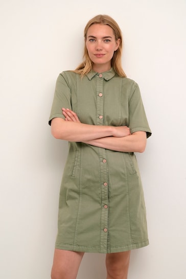 Cream Green Ann Short Sleeve Shirt Dress