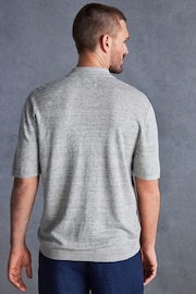 Grey Linen Blend Knitted Polo Shirt - Image 3 of 7