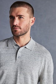 Grey Linen Blend Knitted Polo Shirt - Image 4 of 7