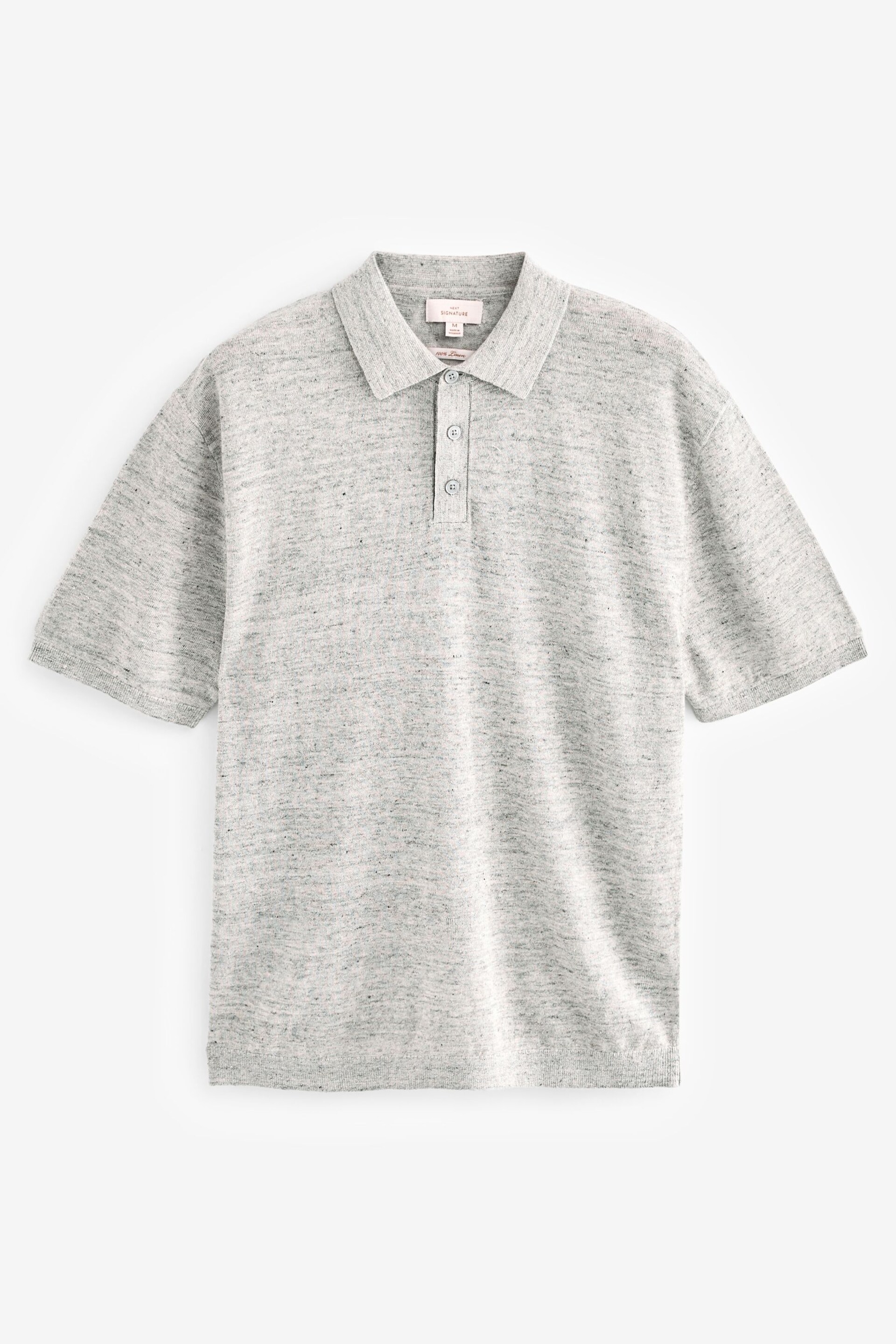 Grey Linen Blend Knitted Polo Shirt - Image 5 of 7