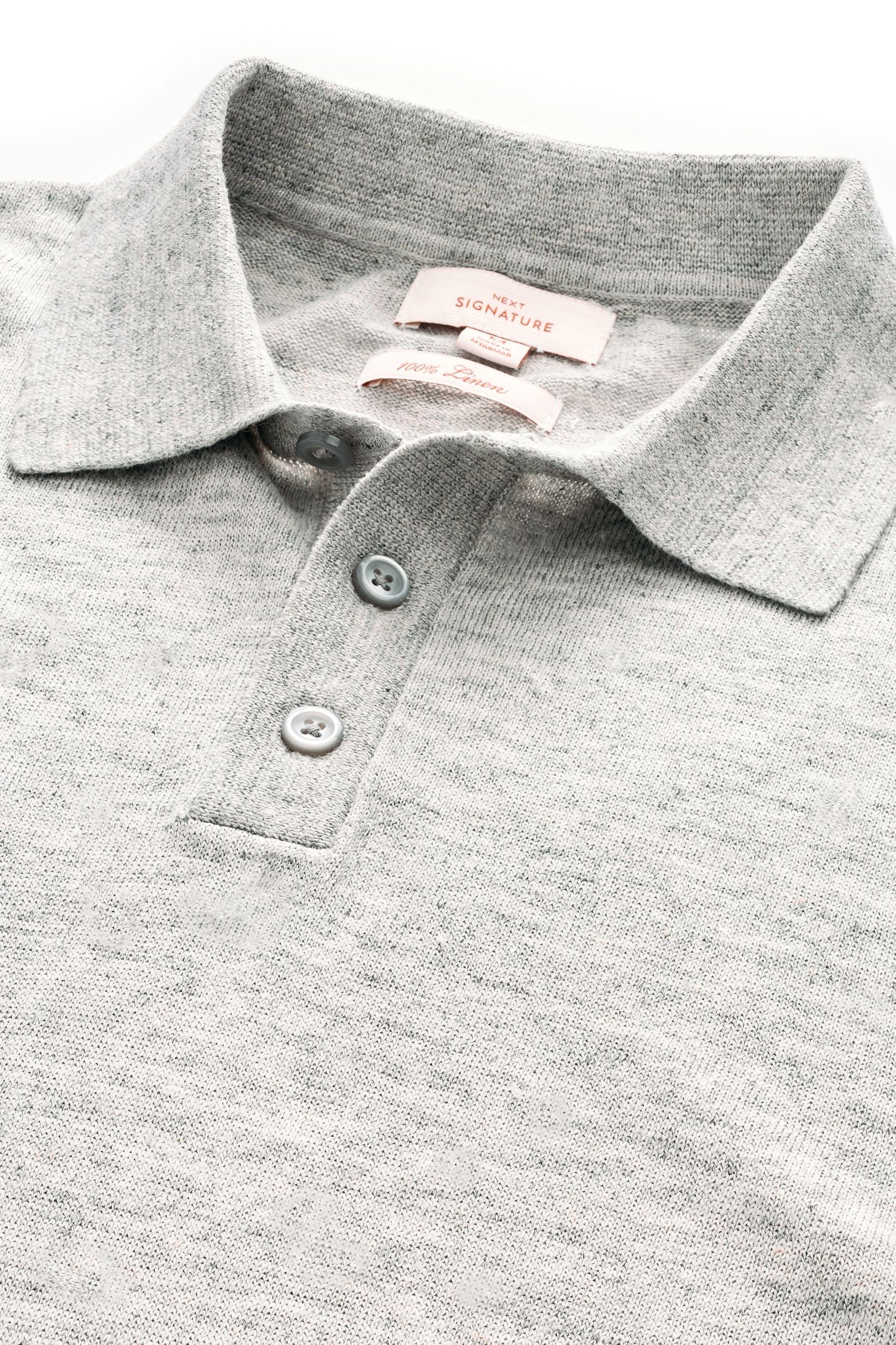Grey Linen Blend Knitted Polo Shirt - Image 7 of 7