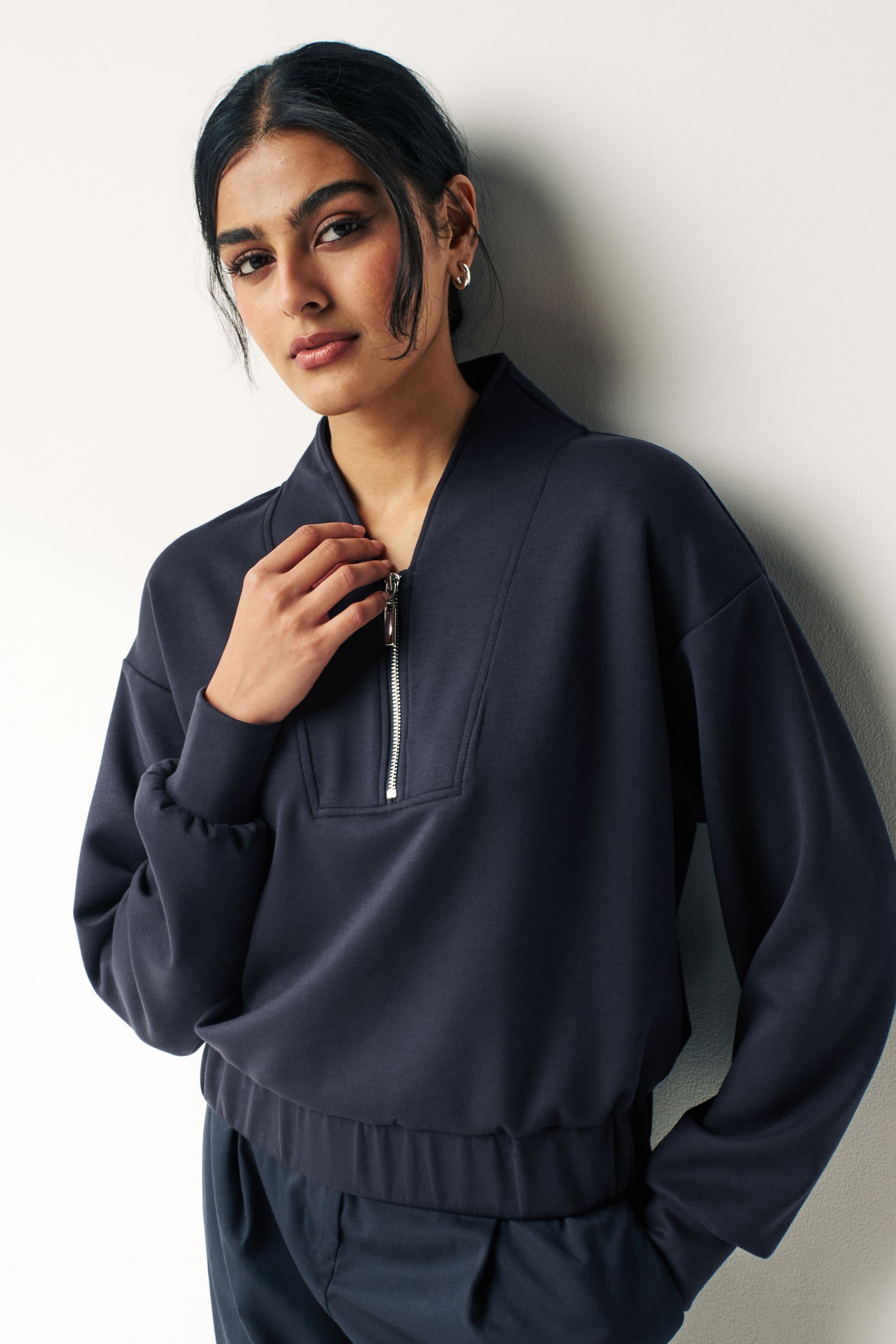 Navy blue quarter zip sweatshirt on sale