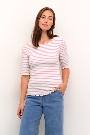 Cream Pink Ribba Striped T-Shirt