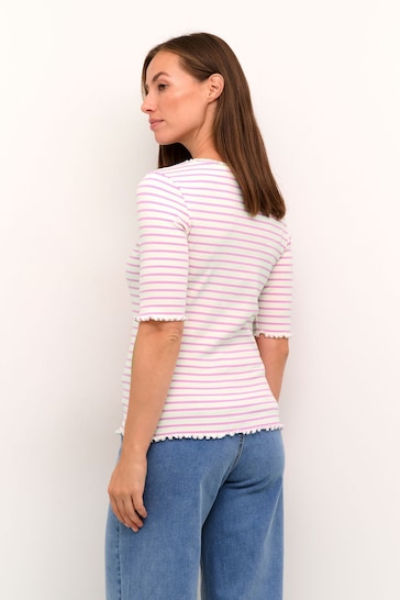 Cream Pink Ribba Striped T-Shirt