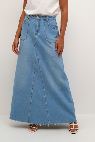 Cream Blue Marie Denim A-Line Maxi Skirt