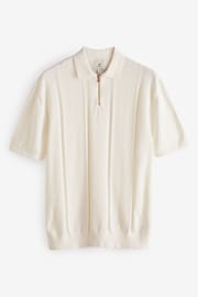 White Regular Textured Stripe Knit Polo Shirt - Image 1 of 3