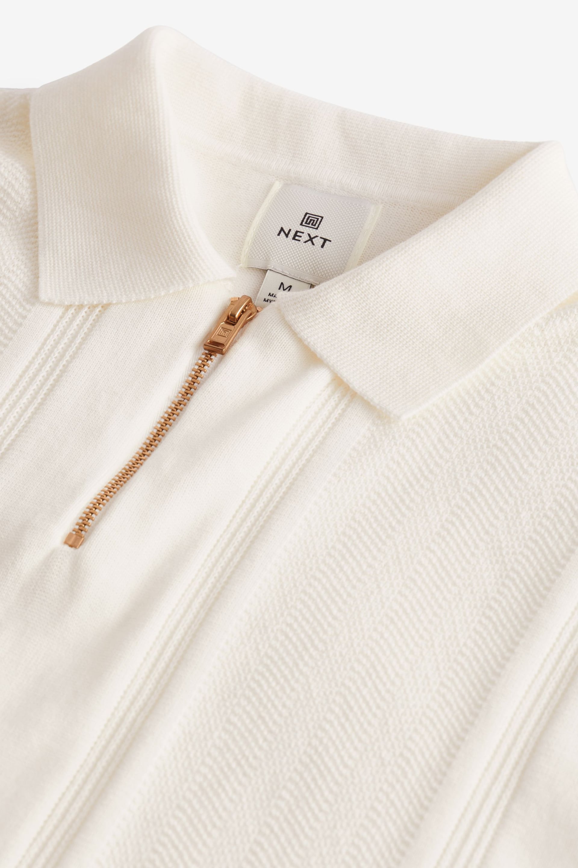 White Regular Textured Stripe Knit Polo Shirt - Image 2 of 3
