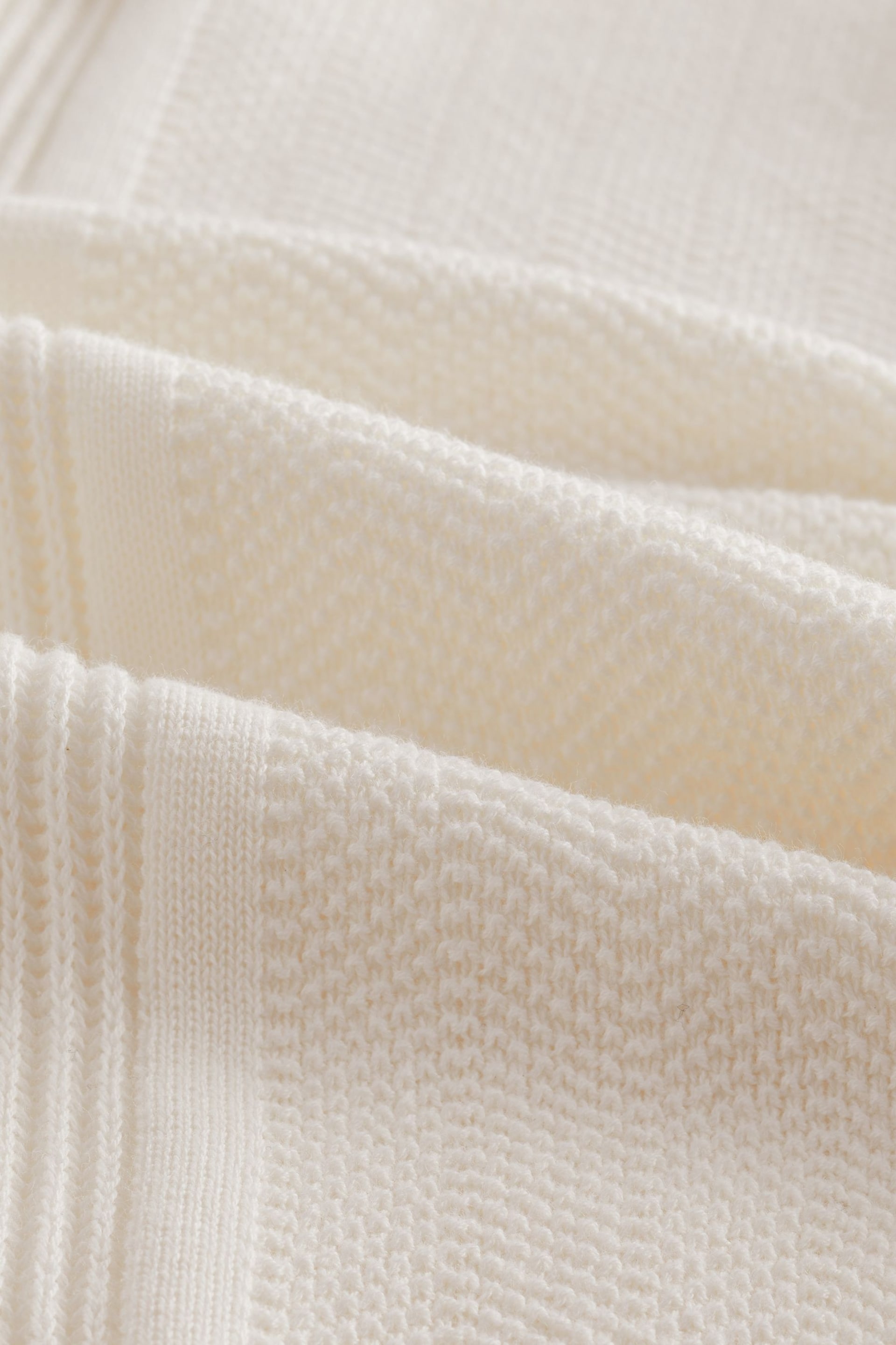 White Regular Textured Stripe Knit Polo Shirt - Image 3 of 3