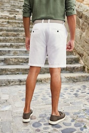 White Linen Cotton Chino Shorts with Belt Included - Image 3 of 7