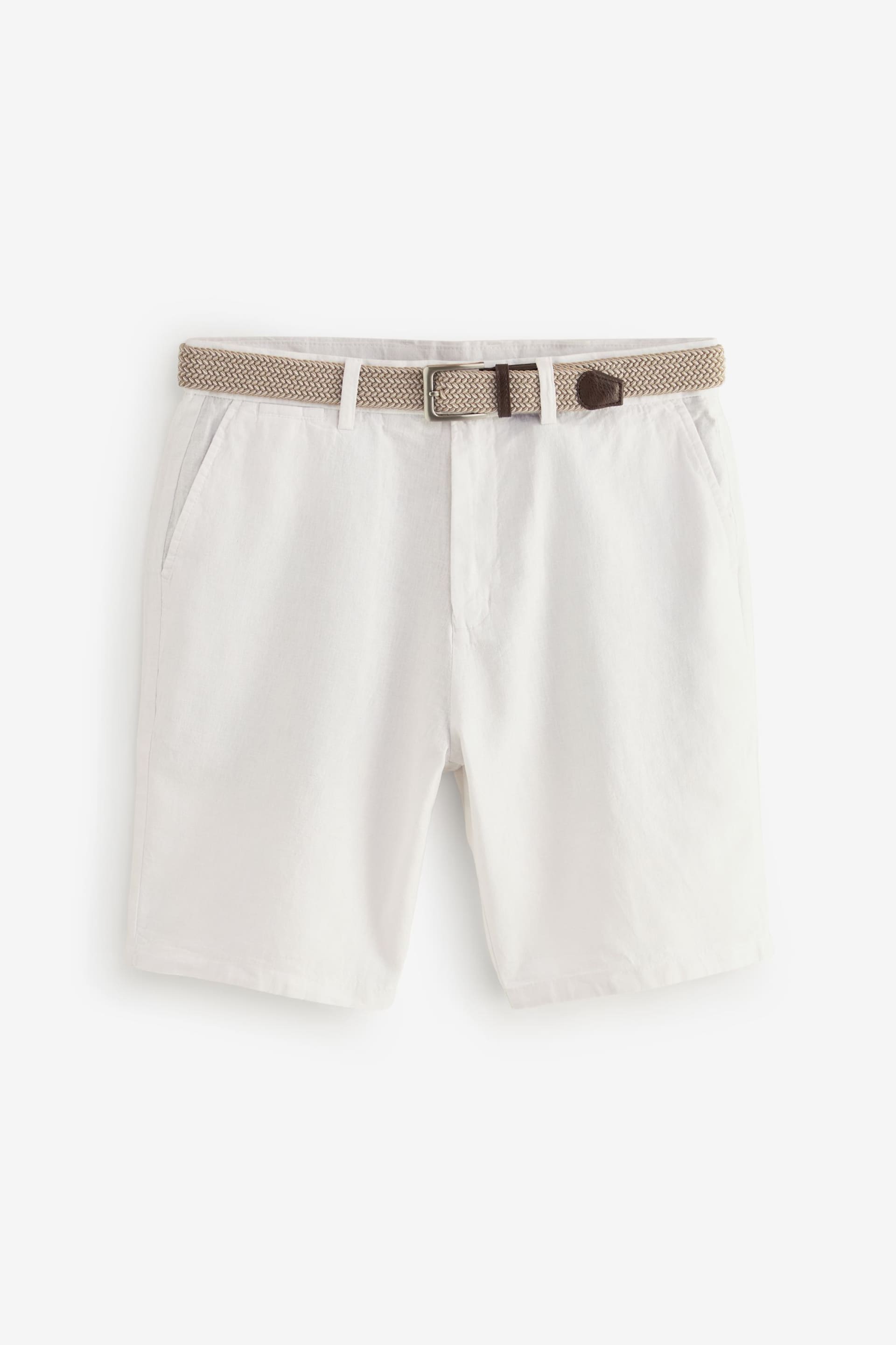White Linen Cotton Chino Shorts with Belt Included - Image 5 of 7