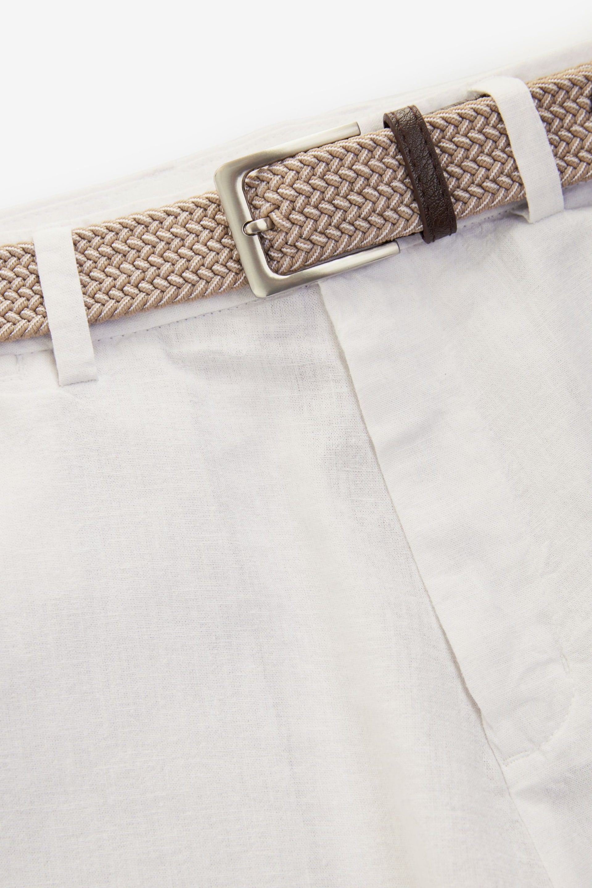 White Linen Cotton Chino Shorts with Belt Included - Image 6 of 7