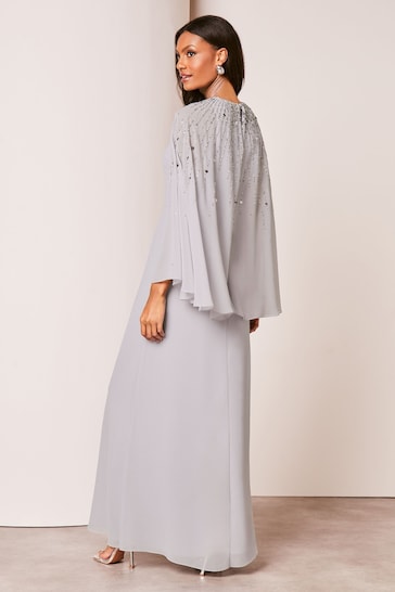 Lipsy Silver Hand Embellished Cape Maxi Dress