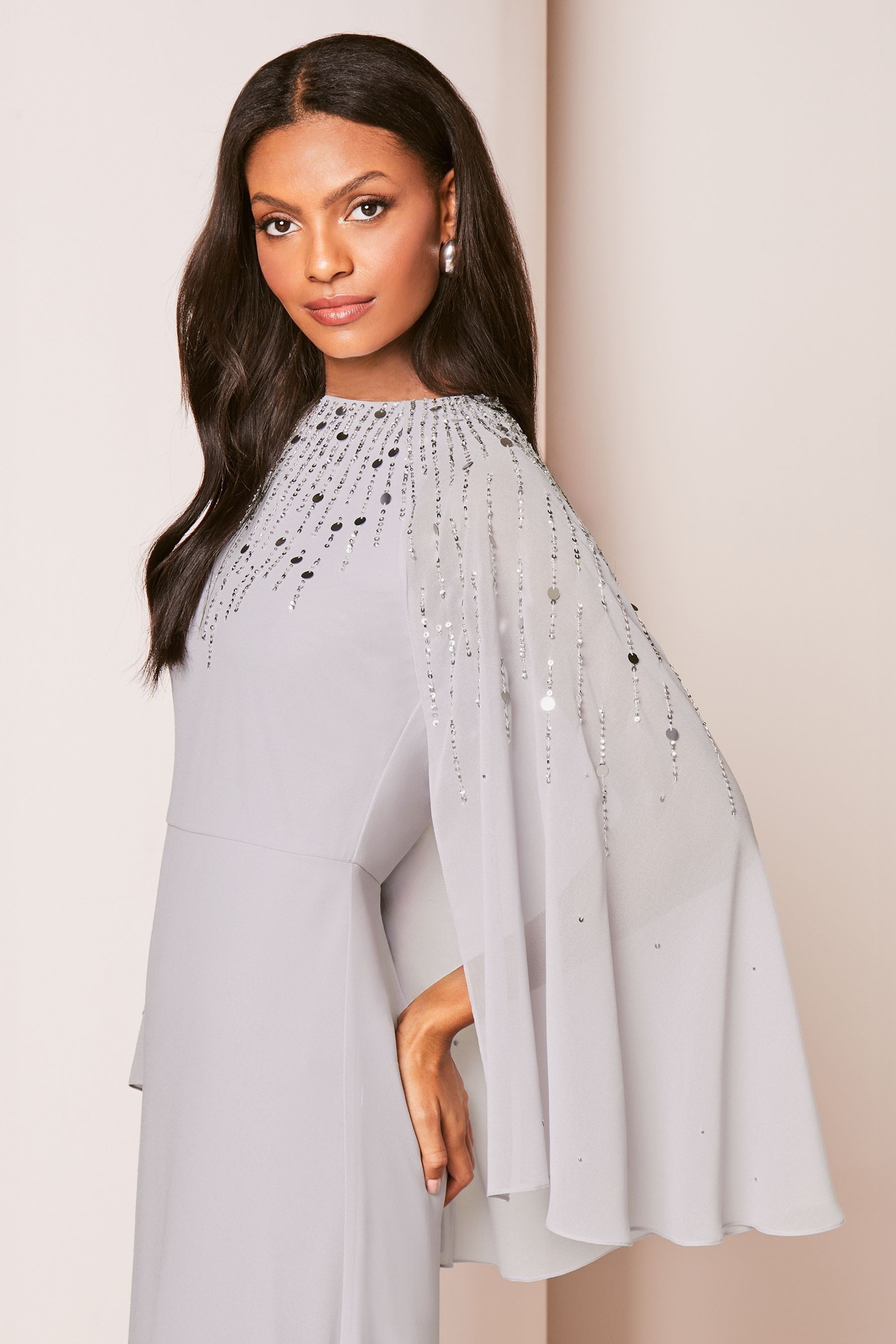 Buy Lipsy Silver Hand Embellished Cape Maxi Dress from Next Luxembourg
