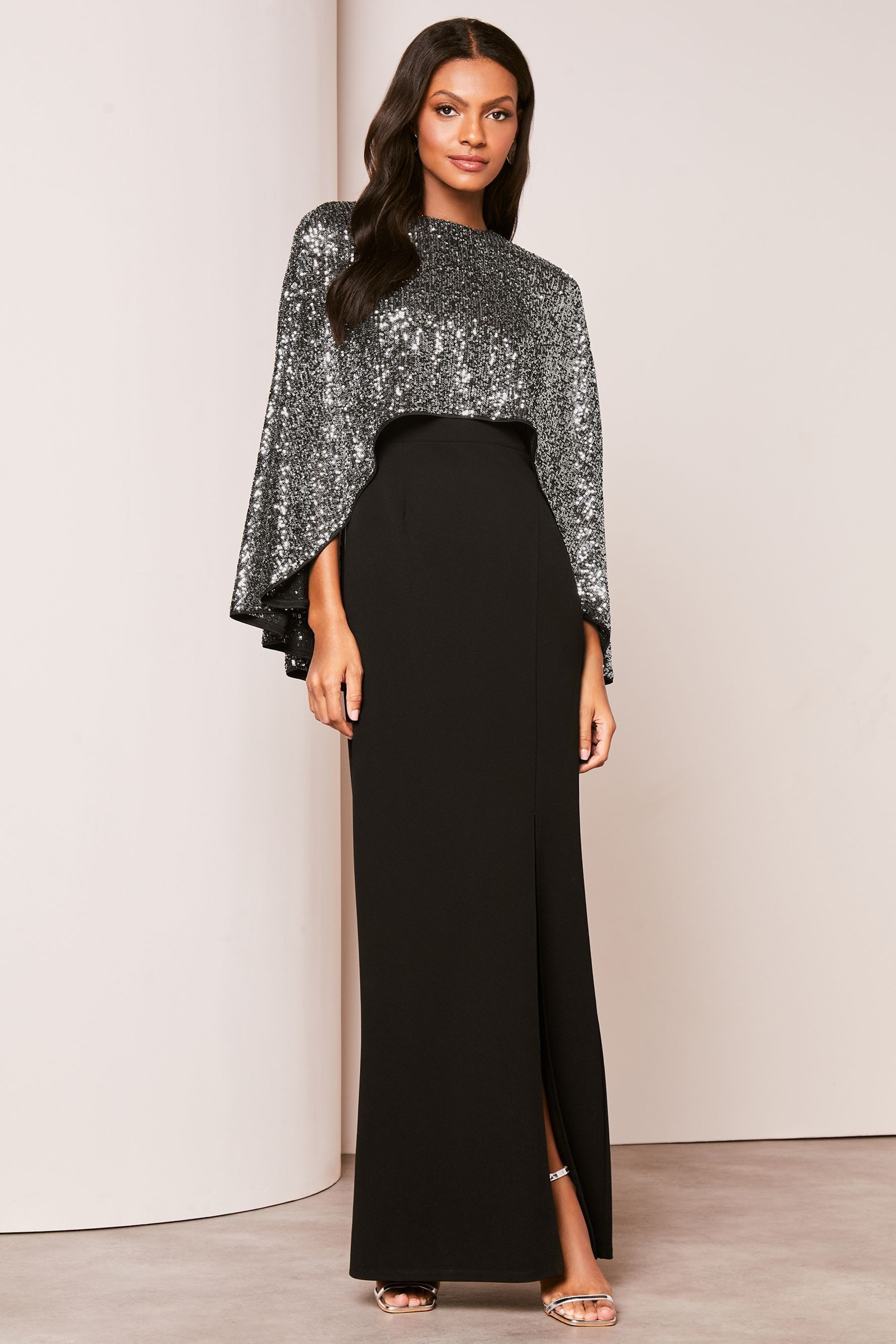 Buy Lipsy Black Sequin Cape Maxi Dress from Next Luxembourg