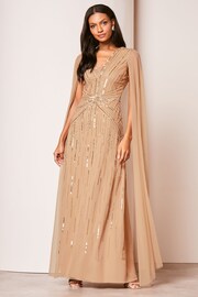 Lipsy Gold Hand Embellished V Neck Cape Maxi Dress - Image 1 of 4