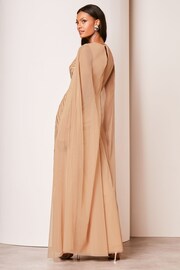 Lipsy Gold Hand Embellished V Neck Cape Maxi Dress - Image 2 of 4