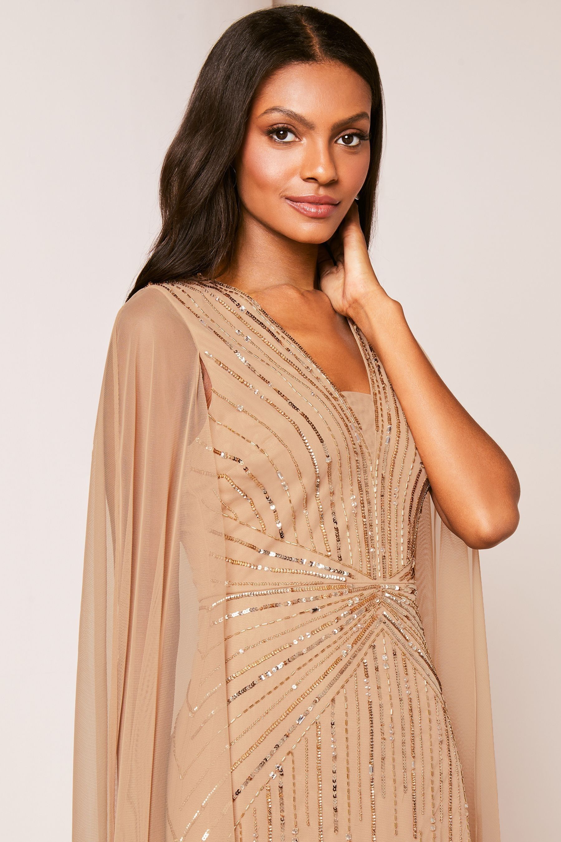 V neck cape dress on sale