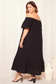 Curves Like These Black Linen Look Bardot Maxi Dress - Image 4 of 4