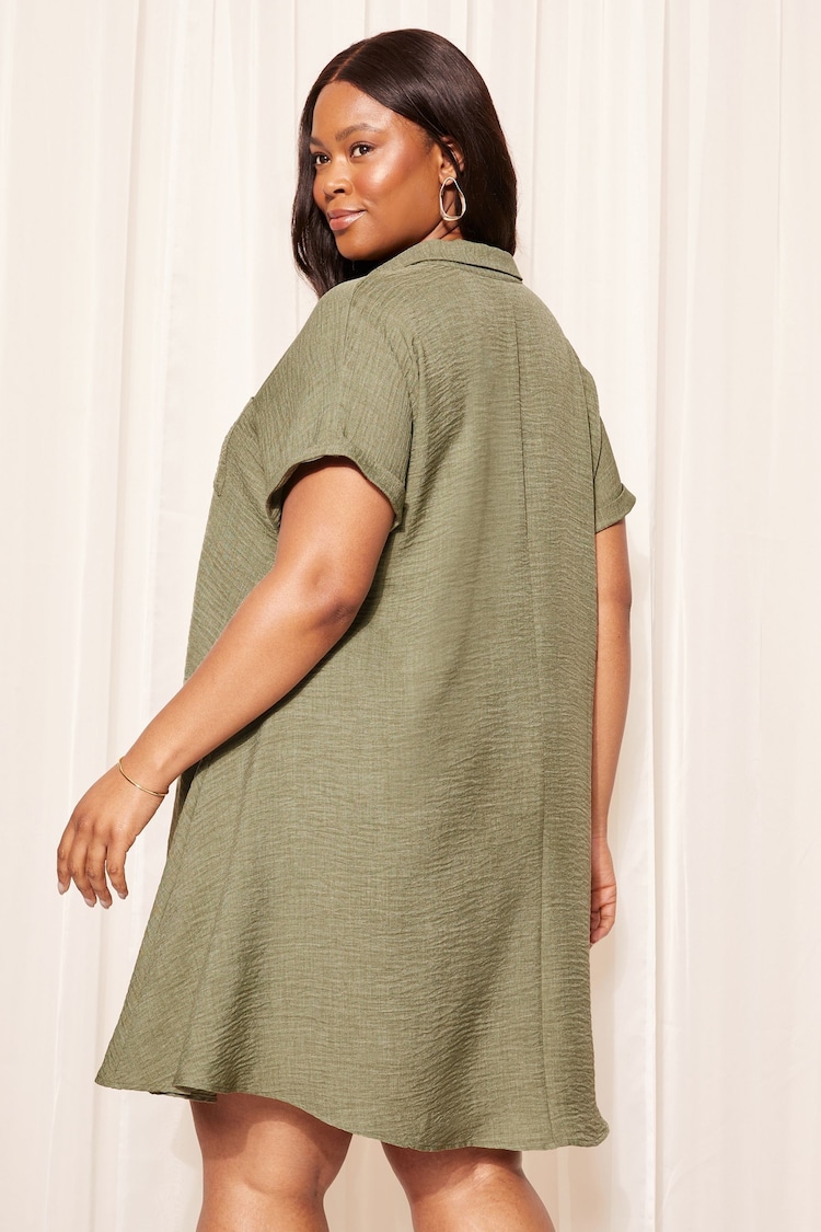 Curves Like These Khaki Green Linen Look Mini Shirt Dress - Image 4 of 4