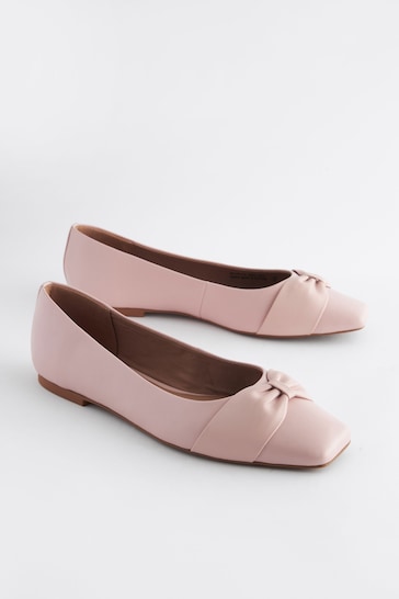 Pink Regular/Wide Fit Forever Comfort® Leather Square Toe Bow Ballerinas