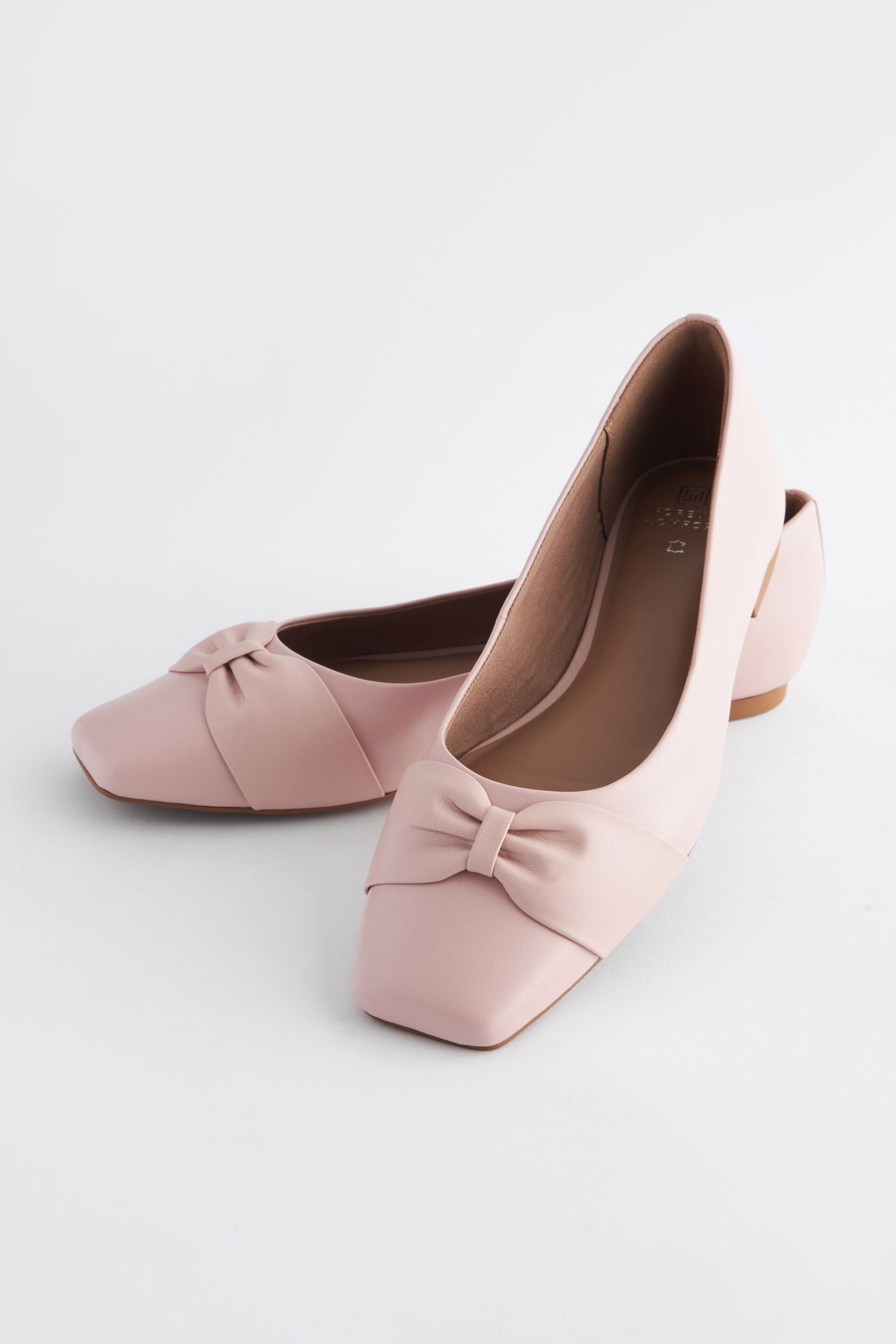 Pink Regular/Wide Fit Forever Comfort® Leather Square Toe Bow Ballerinas - Image 5 of 5