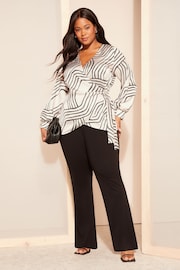 Curves Like These Black/White Satin Wrap Blouse - Image 3 of 4