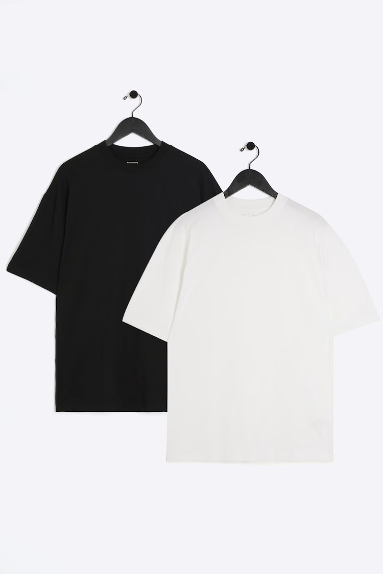 River Island Black/White 2 Pack Oversized T-Shirts - Image 1 of 5