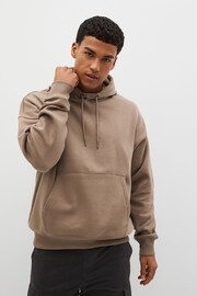 Stone Natural Oversized Jersey Cotton Rich Overhead Hoodie - Image 1 of 7