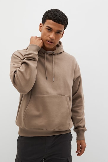 Stone Natural Oversized Jersey Cotton Rich Overhead Hoodie
