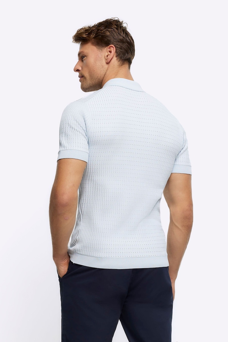 River Island Blue Muscle Fit Brick Polo Shirt - Image 2 of 4