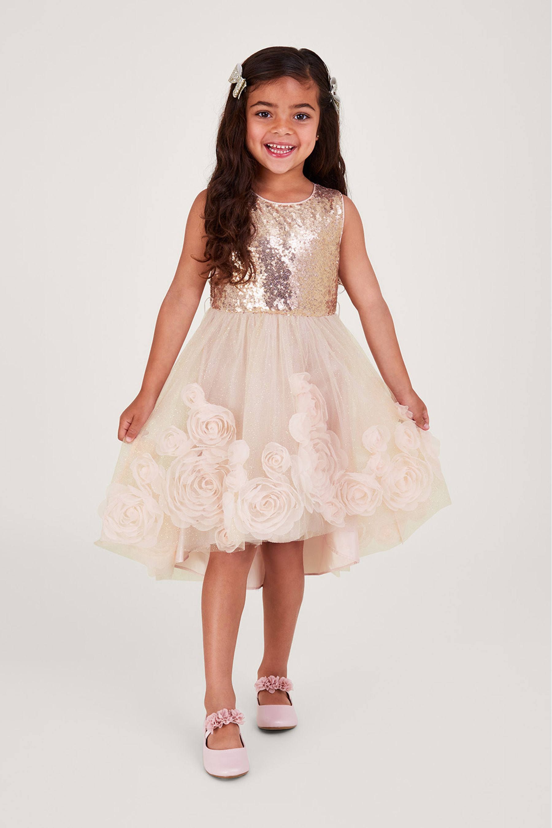 Buy Monsoon Pink Arabella 3D Roses Dress from the Next UK online shop