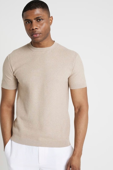 River Island Natural Textured Knitted T-Shirt