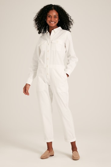 Joules White Long Sleeve Cotton Boiler Suit