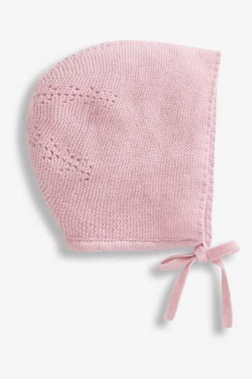 JoJo Maman Bébé Pink Knitted Baby Bonnet