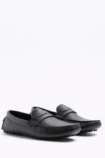 River Island Black Leather Driver Shoes