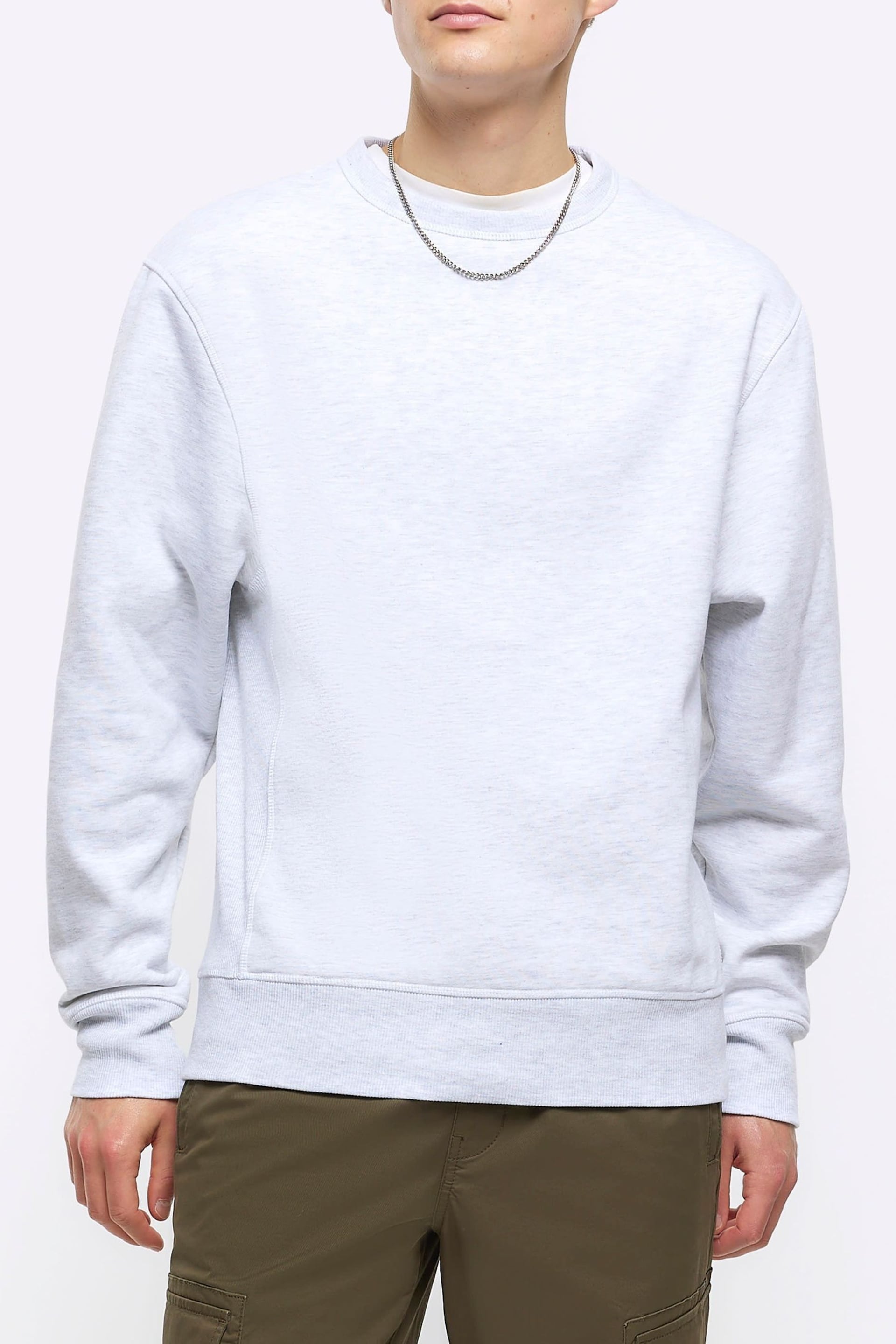 River Island Grey Essential Crew Sweat Top - Image 1 of 6