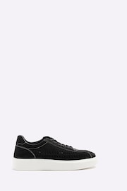 River Island Black Leather Leather Weave Detail Cupsole Trainers - Image 1 of 6