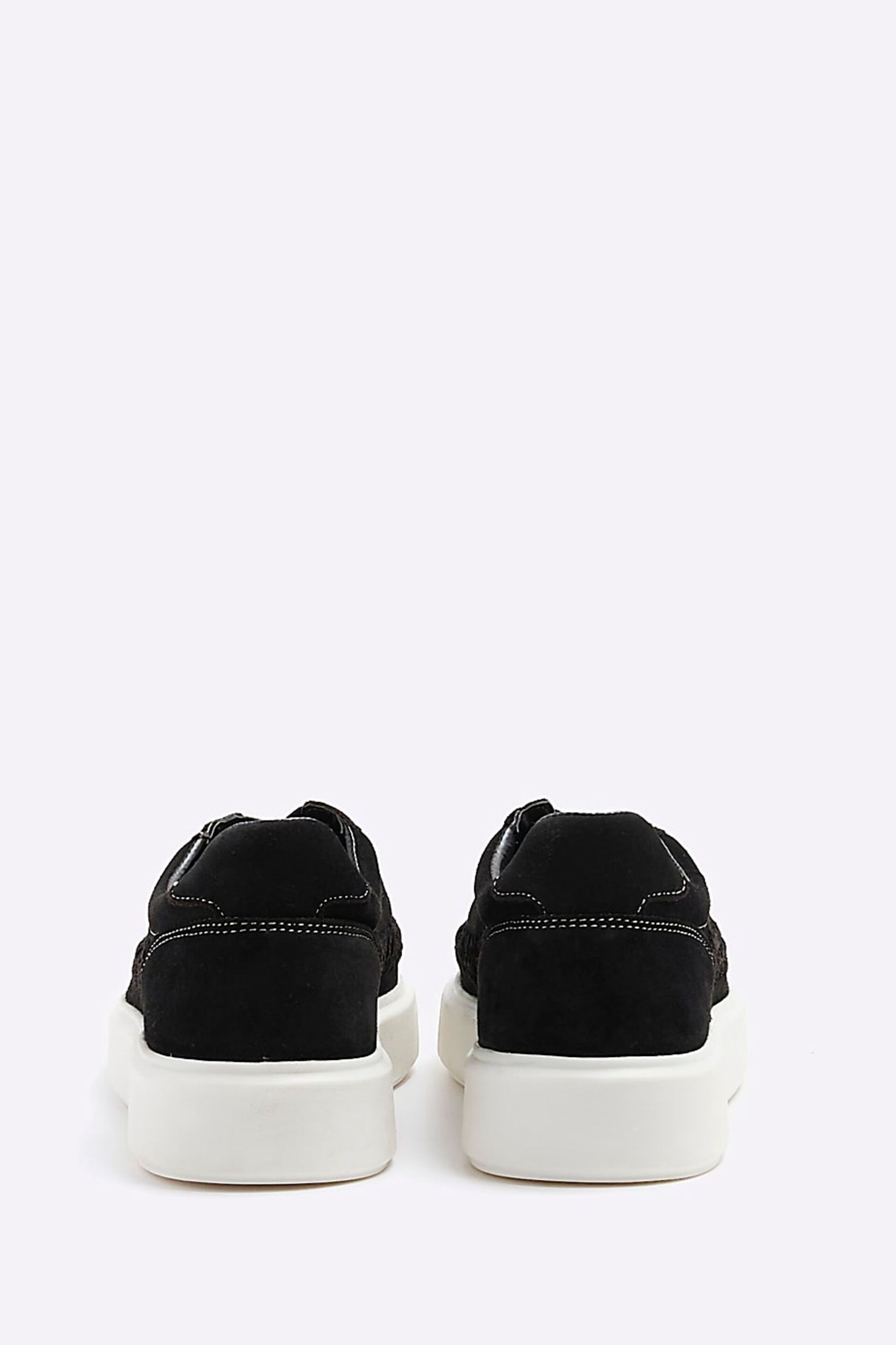 River Island Black Leather Leather Weave Detail Cupsole Trainers - Image 4 of 6