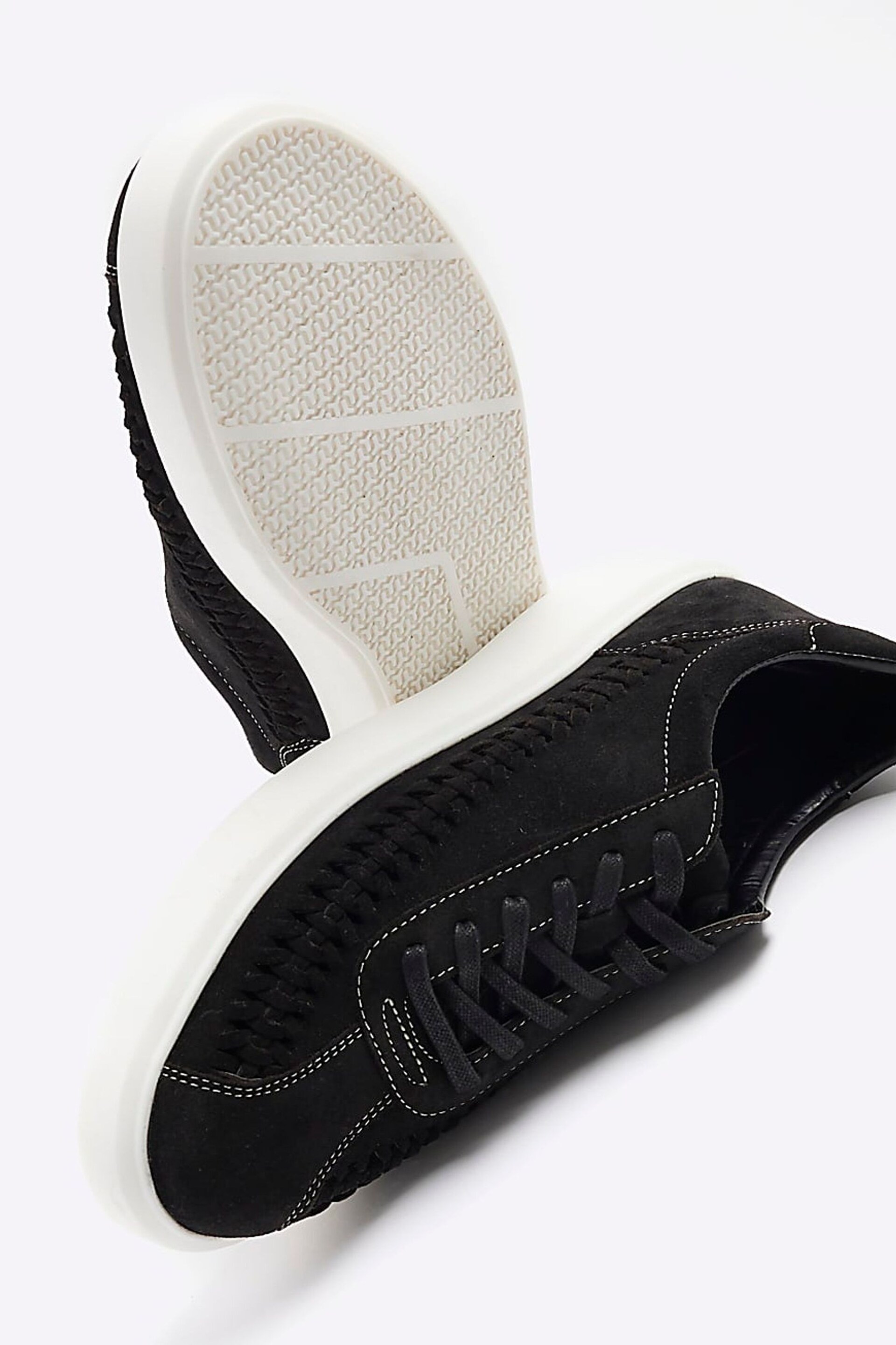 River Island Black Leather Leather Weave Detail Cupsole Trainers - Image 5 of 6