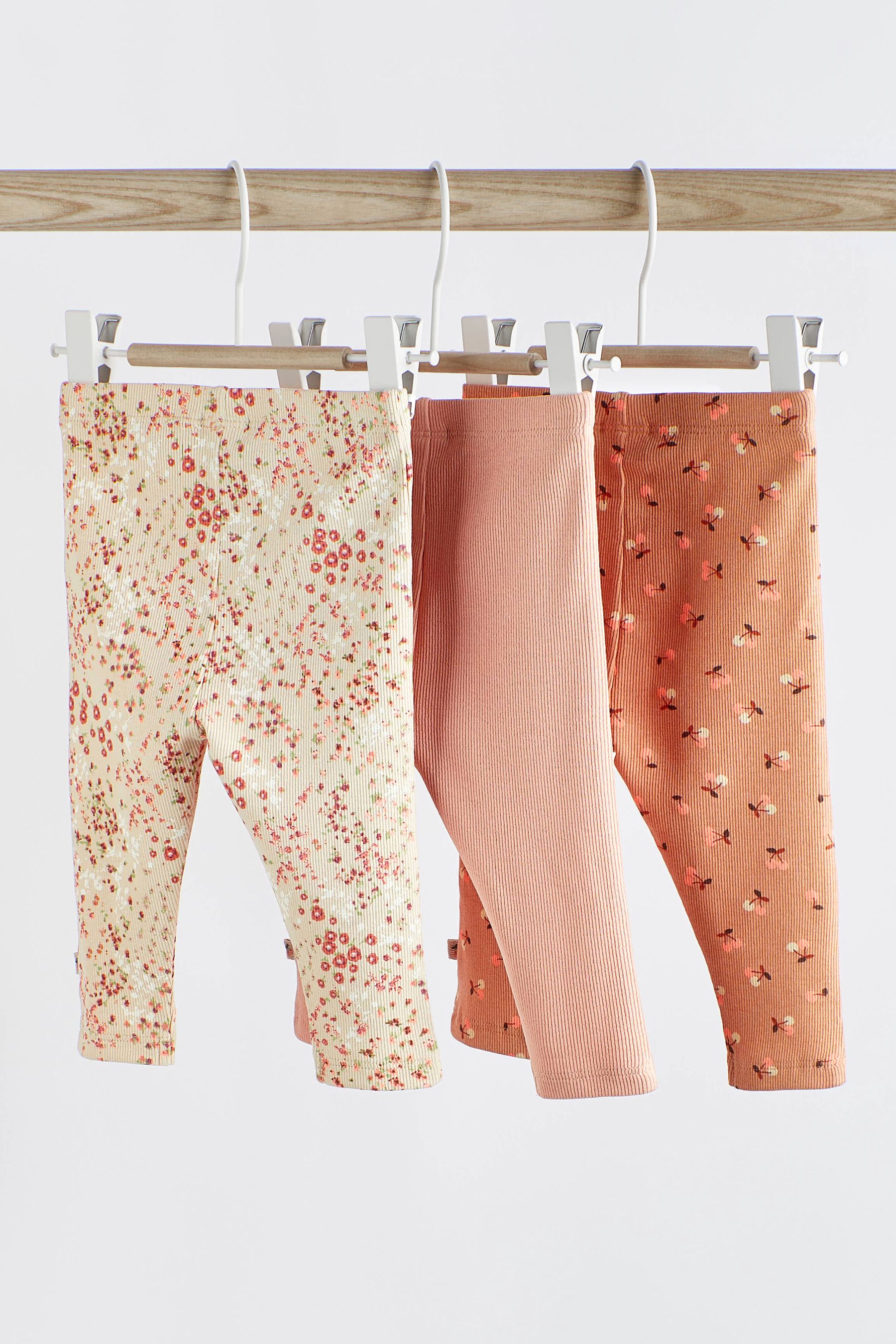 Rust Brown Tan Floral Baby Leggings 3 Pack